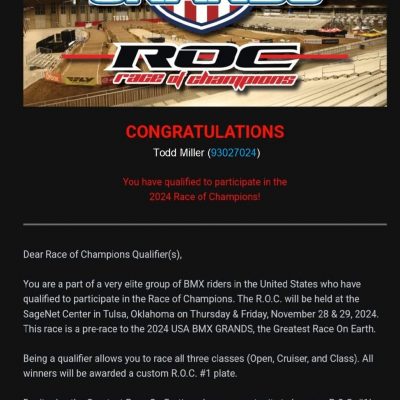 By being in the Top 10 in our State we have been invited to race the coveted "Race of Champions" race in November!