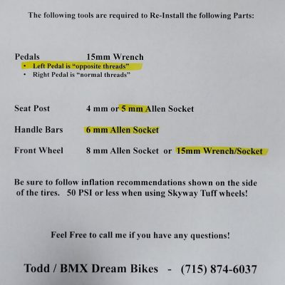 Bike Assembly Sheet